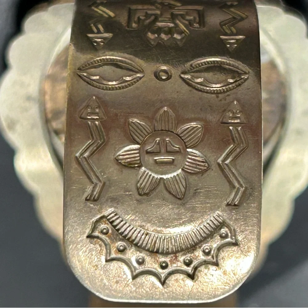 Vtg Antique Fred Harvey Era Navajo-Silver Cuff bracelet, 1923 US Peace Dollar - Picture 5 of 15